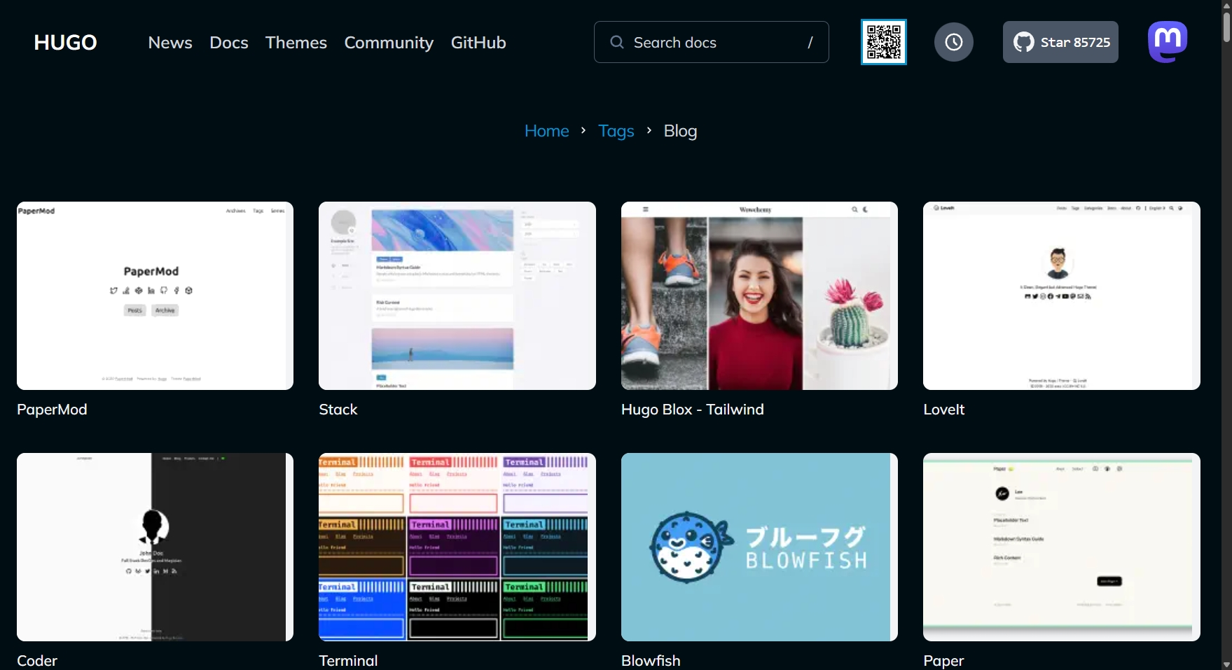 Hugo 的官方網站本身就可以找 theme