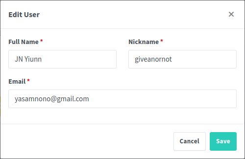 Edit user screenshot