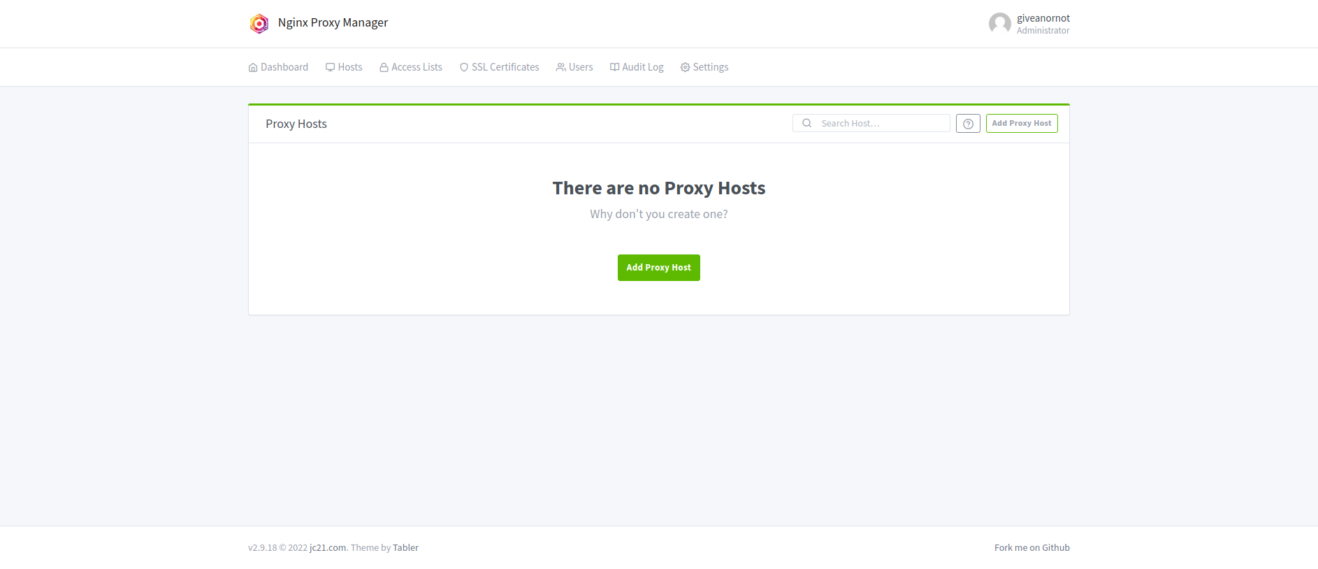 Proxy Hosts screenshot